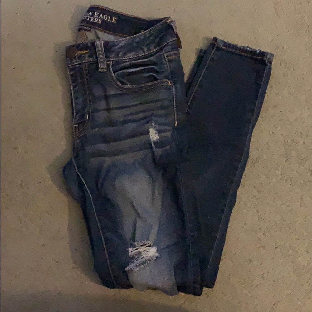 American Eagle dark wash, distressed jeghings